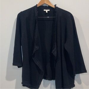 Eileen Fisher Silk Organic Cotton Black Fringe Cardigan Sweater Chanel S